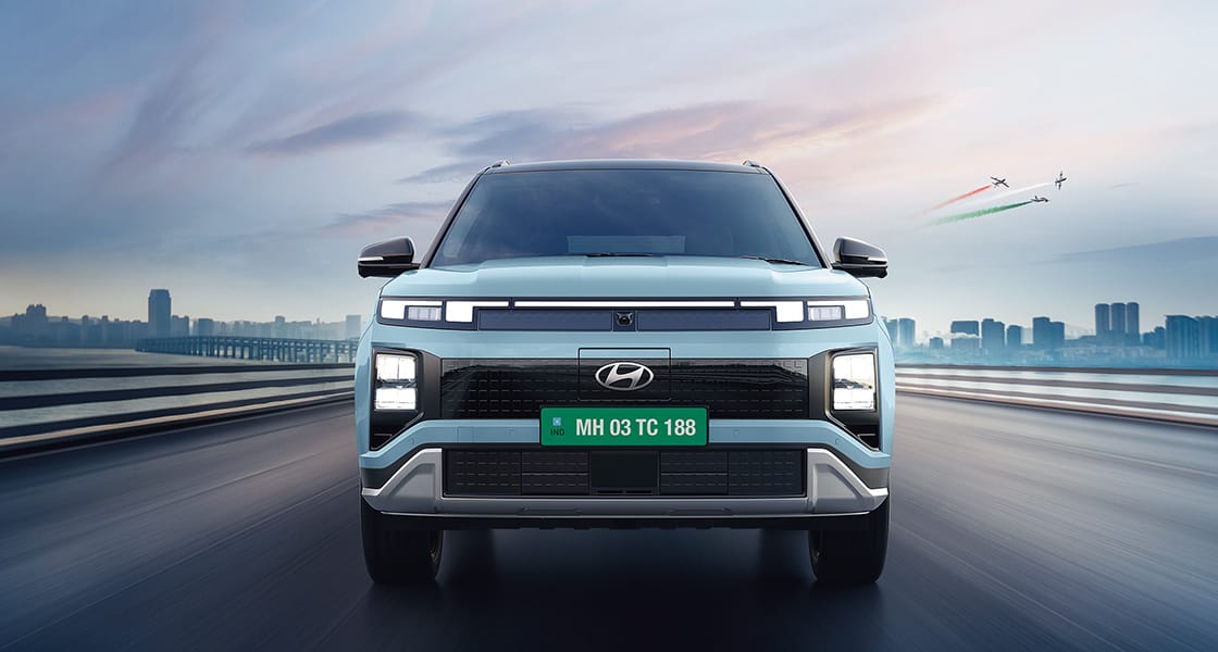 Hyundai Creta Electric front exterior with pixelated grille