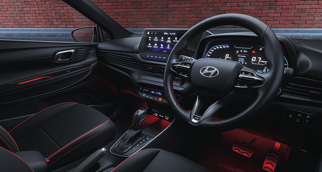 Hyundai i20 N Line interior with red accents